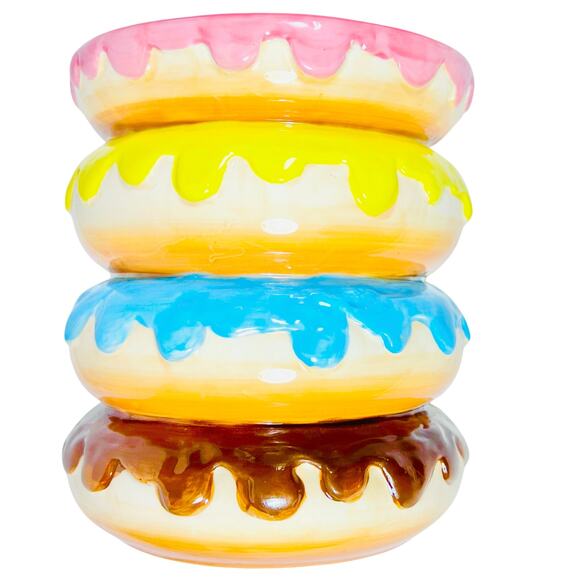 Coco + Lola Donut Cookie Jar Colorful Stack of Donuts Ceramic Kitchen Decor Used - Picture 3 of 9